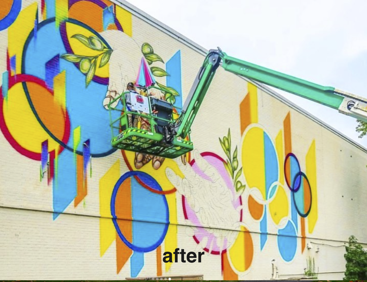 Mural in progress by artist Hamilton Glass