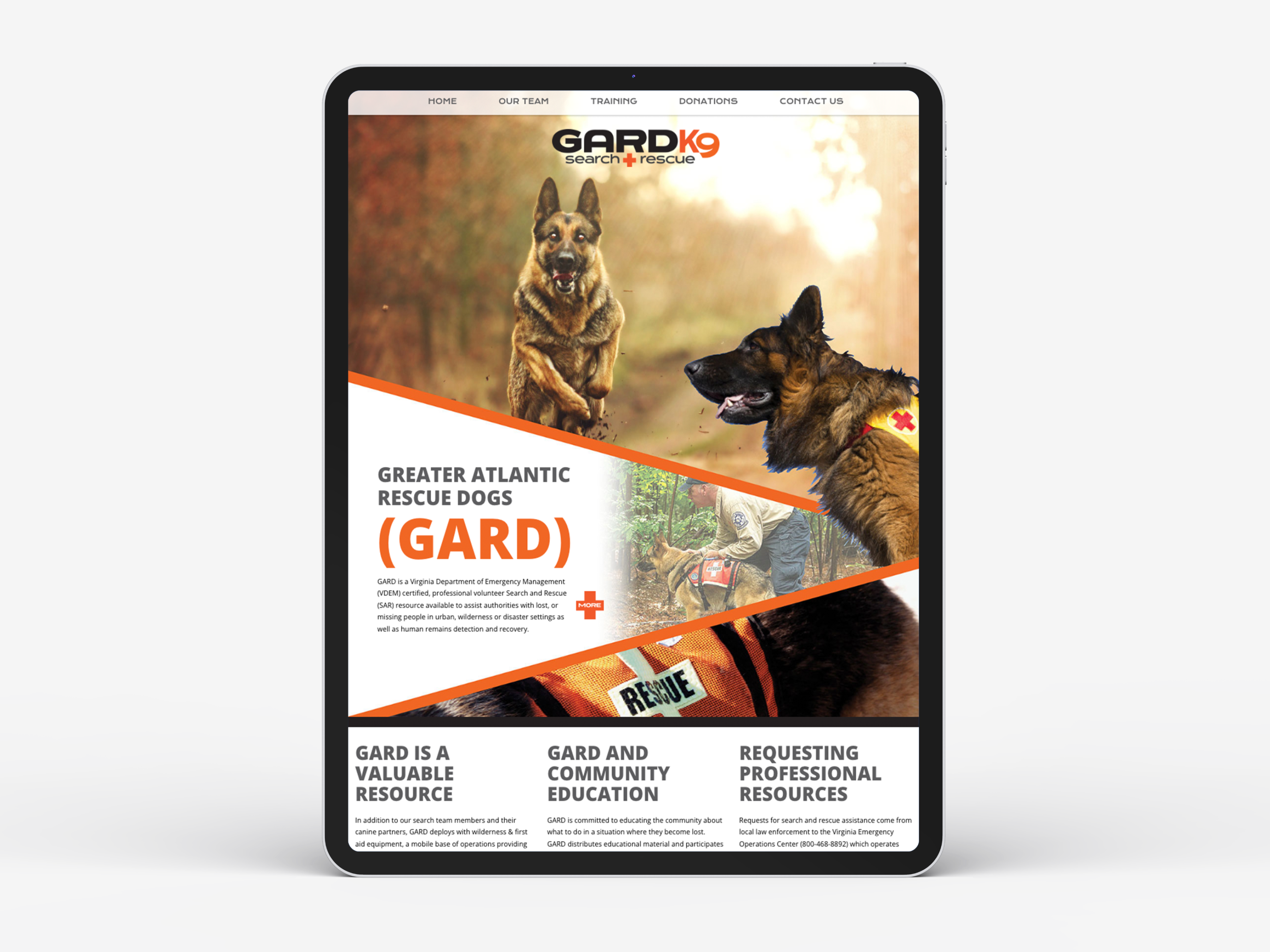 GARD K9 Search & Rescue website design